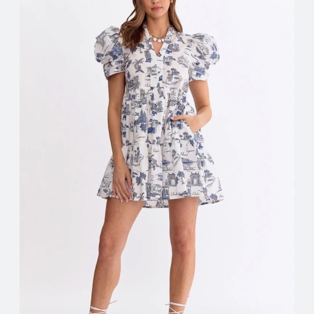 entro White Mini Dress with Blue Print
